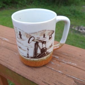 Handmade Stoneware Oil Rig Scene Coffee Mug